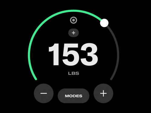 UI showing 125 lbs with arrows to adjust