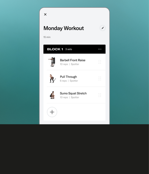 Smartphone UI showing Monday’s workout plan